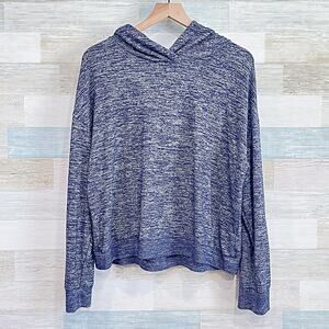GAP Softspun Hoodie Lounge Top Blue Marled Stretchy Hacci Knit Womens Large